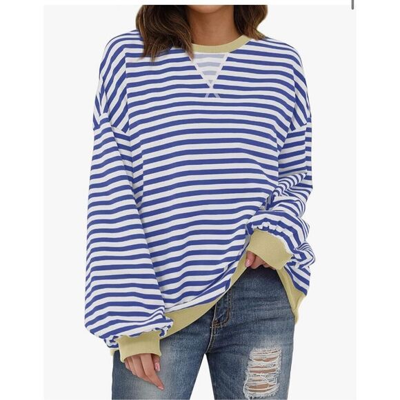 NEW Striped Crewneck Oversized Sweatshirt Pullover Sweater M - Picture 1 of 6